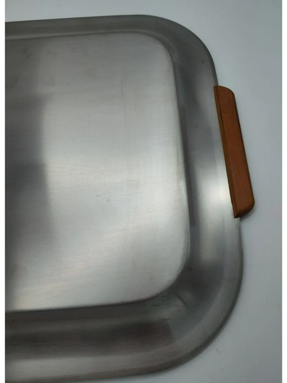 Vintage Oneida 15 Stainless Steel Serving Tray Wood Handles Mid Century Bar Tray